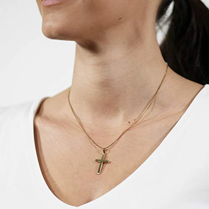trendor Kreuz-Anhänger Gold 333 (8 Karat) mit goldplattierter Venezianer-Halskette, 60 cm, zeitloses Design, hochwertig verarbeitet, inklusive Pflege-Tuch und Geschenketui – Bild 5