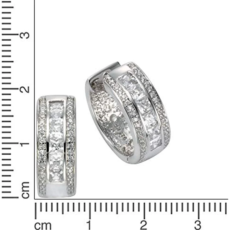 Celesta Klappcreole Damen Ohrringe 925/- Sterling Silber, 1,9cm, glänzend mit 80 Zirkoniasteinen, silbergrau – Bild 2
