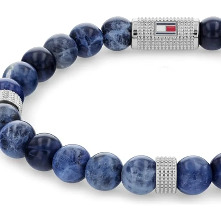 Tommy Hilfiger Jewelry Armband für Herren, Sodalithperlen mit Edelstahlverschluss und Flaggenlogo, 18,5 cm – Bild 2