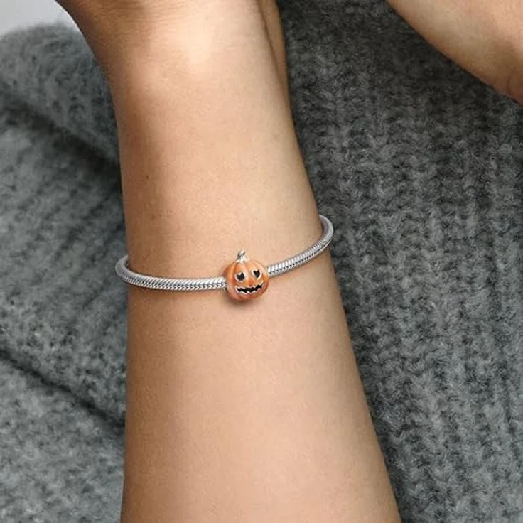 PANDORA Gruseliger Kürbis Charm, im Dunkeln leuchtend, aus Sterling Silber, kompatibel mit Moments Kollektion, 792291C01 – Bild 4