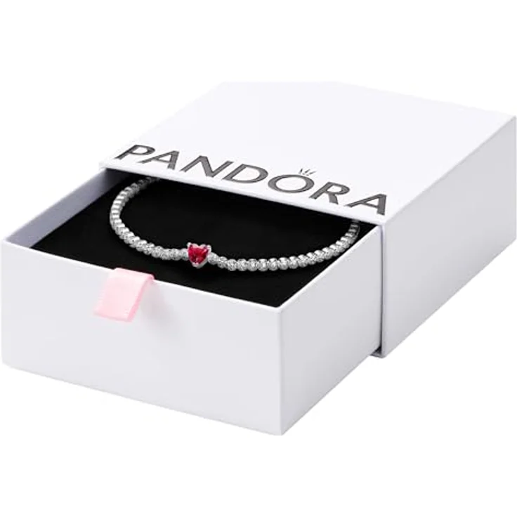 PANDORA Timeless Rotes Funkelndes Herz Tennisarmband aus Sterling-Silber mit rotem künstlichen Kristall, 20cm, Timeless Kollektion – Bild 1