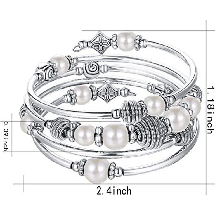 Bulinlin Silber Wickelarmband mit Naturstein Perlen, mehrschichtiges Boho Damenarmband in Weiß, ideales Geburtstagsmodegeschenk – Bild 5