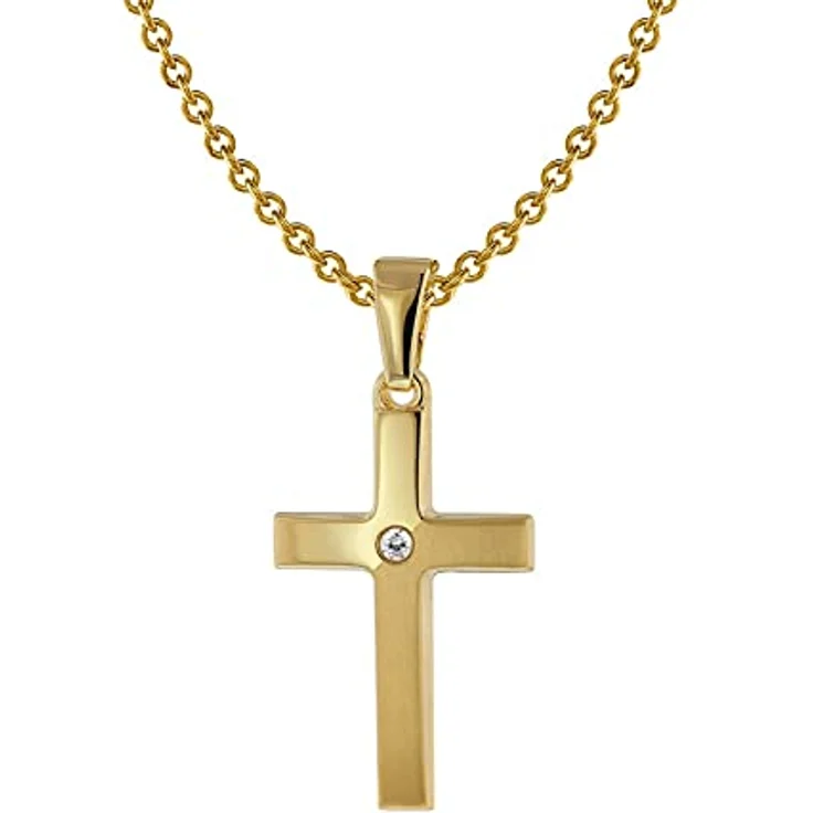 trendor Kreuz-Anhänger Gold 333/8 Karat mit vergoldeter Halskette, matt gebürstet und synthetischem Zirkonia, 19 x 13 mm – Bild 1