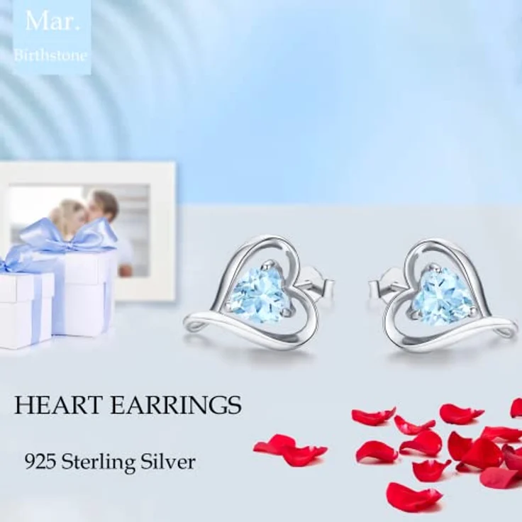 LAVUMO Herz Ohrstecker Ohrringe aus 925 Silber mit 5A Zirkonia in Weißgold, Geschenke für Frauen zu besonderen Anlässen – Bild 2