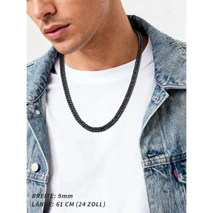 FindChic Massiv Panzerkette schwarz Herren Edelstahl Halskette 9mm, Cuban Link Design, 66cm mit Geschenkebox – Bild 3
