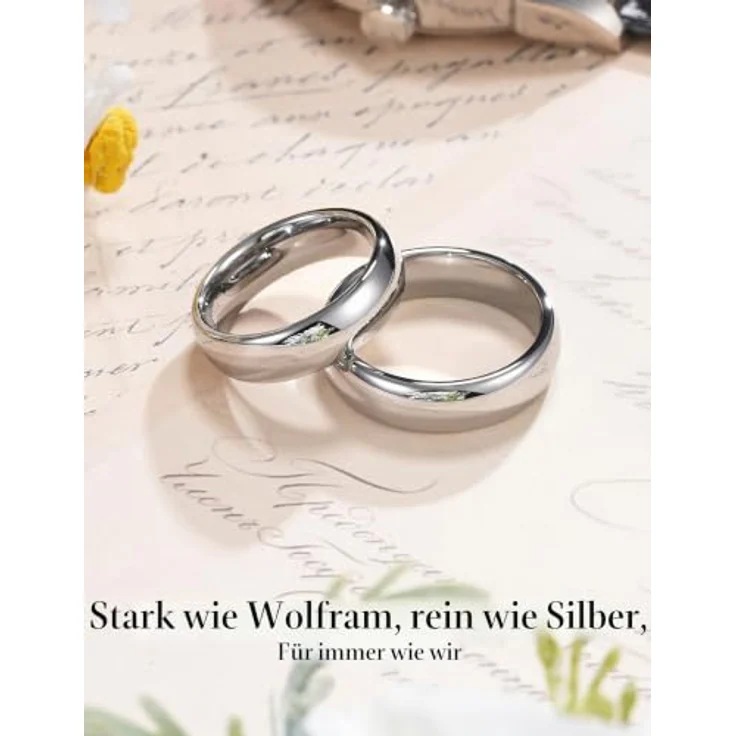 King Will Basic Wolfram-Ehering für Damen und Herren, 6mm, Hochglanzpoliert, Silber/Gunmetal/Schwarz, gewölbt, langlebig – Bild 3