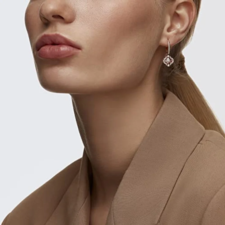 Swarovski Una Ohrringe, Glücksklee, Rosa, mit Roségold-Legierung und Kristallpavé – Bild 4