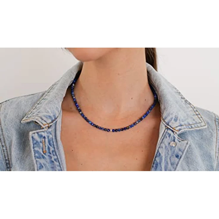 BERGERLIN Lapislazuli Halskette XS-S, echt mit facettierten Perlen, dunkel blau, 925 Sterling Silber – Bild 5