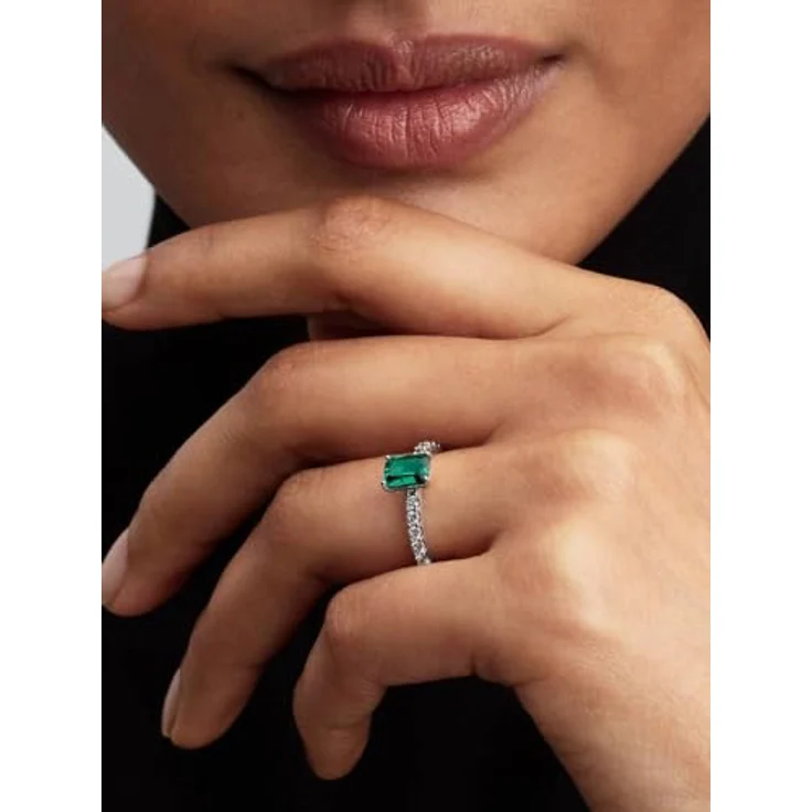 PANDORA Silberring für Damen 194506C01-60, Rechteckig mit funkelndem grünen Zirkonia, Ringgröße 60/19,1 – Bild 3