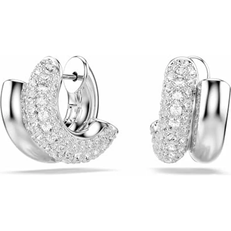 Swarovski Dextera Mini Kreolen, Rundschliff mit klarem Kristallpavé, Weiß, Rhodiniert