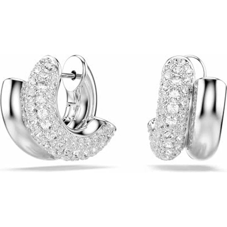 Swarovski Dextera Mini Kreolen, Rundschliff mit klarem Kristallpavé, Weiß, Rhodiniert – Bild 1