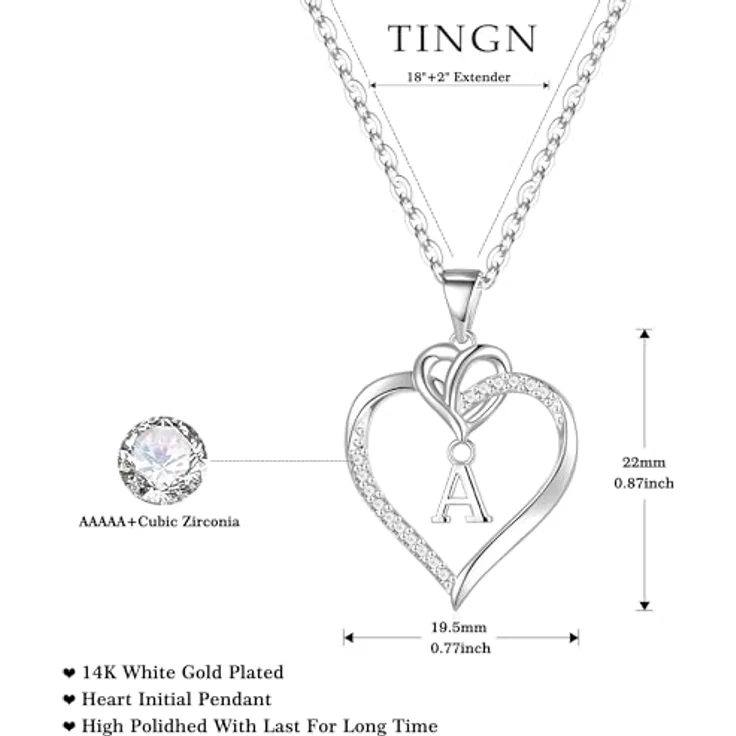 TINGN Herz Initial Halzkette Damen, 14K vergoldete Buchstabenkette mit CZ Herz Anhänger und Initiale C, 18"+2" verstellbar, eleganter Schmuck für Frauen und Mädchen – Bild 5