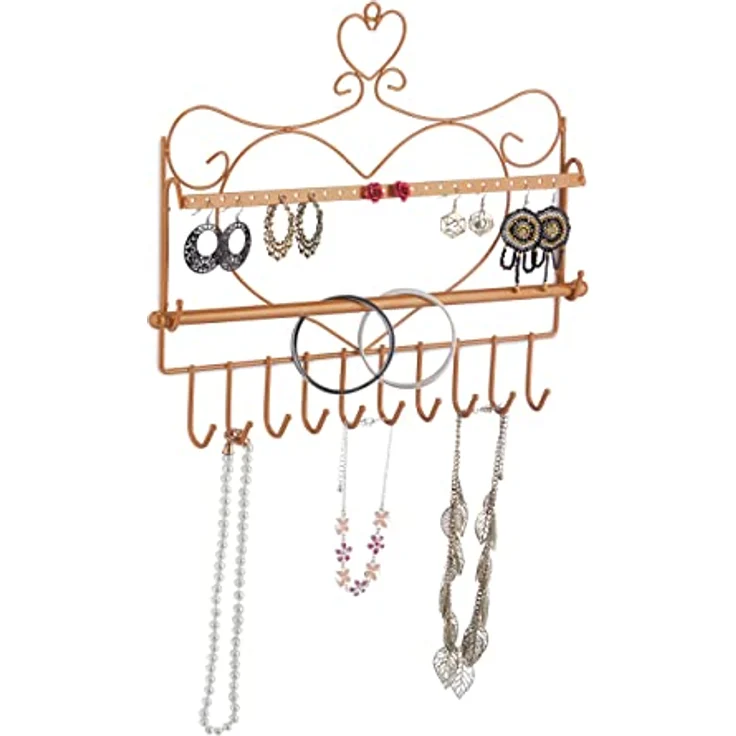 Relaxdays Wand Schmuckhalter Herzform, für Ketten, Ohrringe & Armbänder, bronze, HxBxT: 30 x 36,5 x 3,5 cm – Bild 1