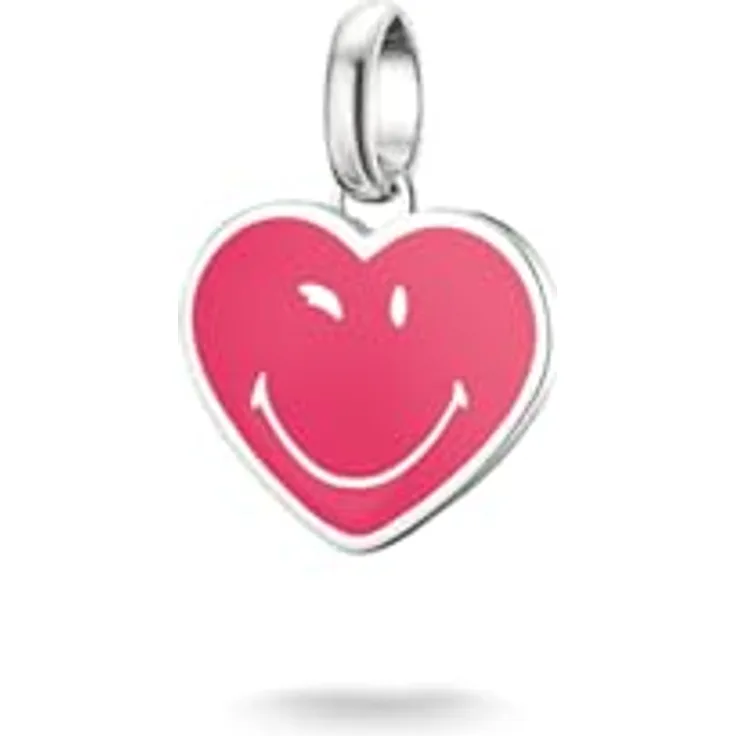 THOMAS SABO Charm-Einhänger SMILEYWORLD® Heart Charm - Connect, leuchtendes Pink mit frechem Grinsen