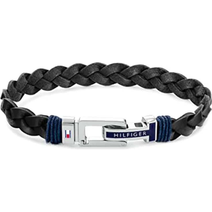 Tommy Hilfiger Geflochtenes Lederarmband für Herren, verstellbar, in Blau oder Schwarz, mit Edelstahlverschluss und Flaggenlogo – Bild 1