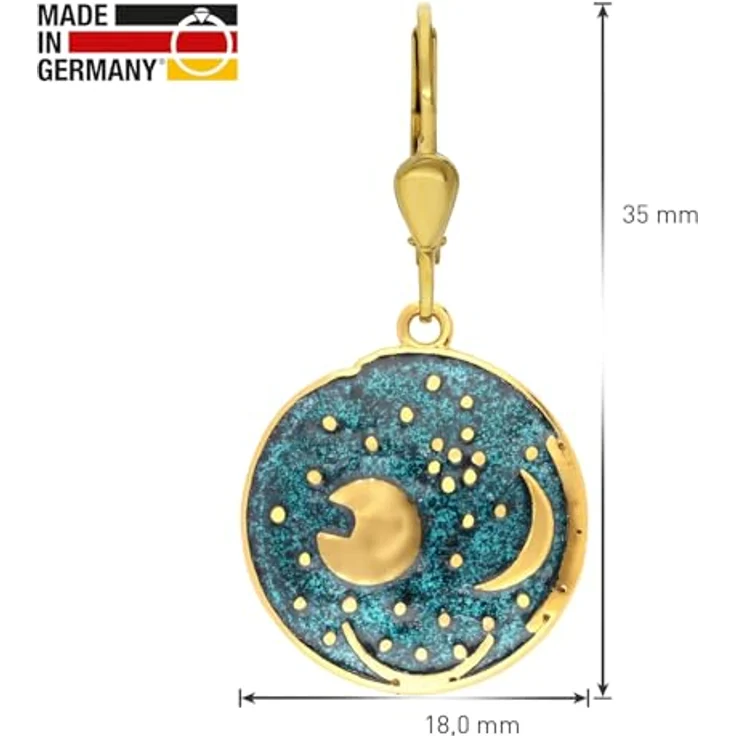 trendor Ohrringe Himmelsscheibe von Nebra, 925 Silber grün/gold, Ø 18 mm, antik-designt, beweglicher Anhänger, Geschenkidee für Damen, 21548 – Bild 5