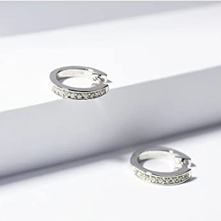 JETTE Damen-Creolen aus 925er Silber, rhodiniert, mit 18 Zirkonia, Durchmesser 12 mm, One Size – Bild 2