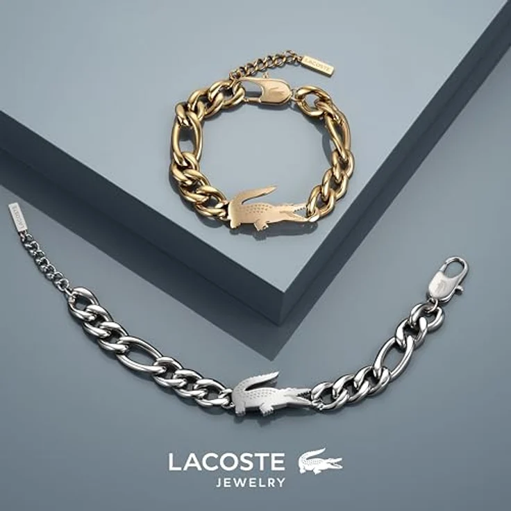 Lacoste Crocodile Gliederarmband, Edelstahl mit Krokodil-Charm, verstellbar, Gold oder Silber – Bild 5
