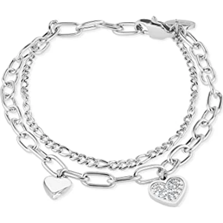 Guido Maria Kretschmer Damen-Armband Edelstahl mit 20 Zirkonia, One Size, Silber, 17 cm + 3 cm Verlängerung