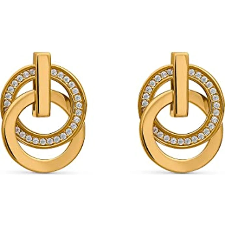 JETTE Damen-Ohrstecker Swing, 925er Silber mit 58 Zirkonia, Gelbgold, 1,9 cm, ideal als Geschenk – Bild 1