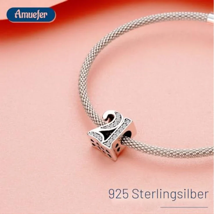 Amuefer Number 21 Charms, 925 Sterling Silber Anhänger mit 5A Zirkonia für Armbänder und Halsketten, ideales Geschenk für Frauen – Bild 3