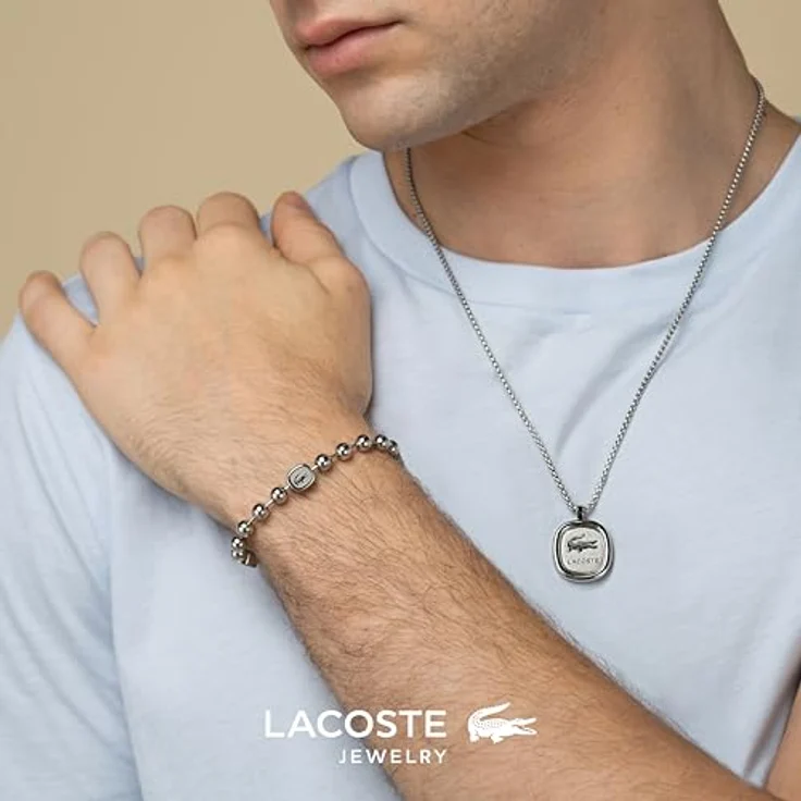 Lacoste Vigor Armband für Herren, Edelstahl mit Gelbgold und Krokodilstationen, 190mm Innenumfang – Bild 4