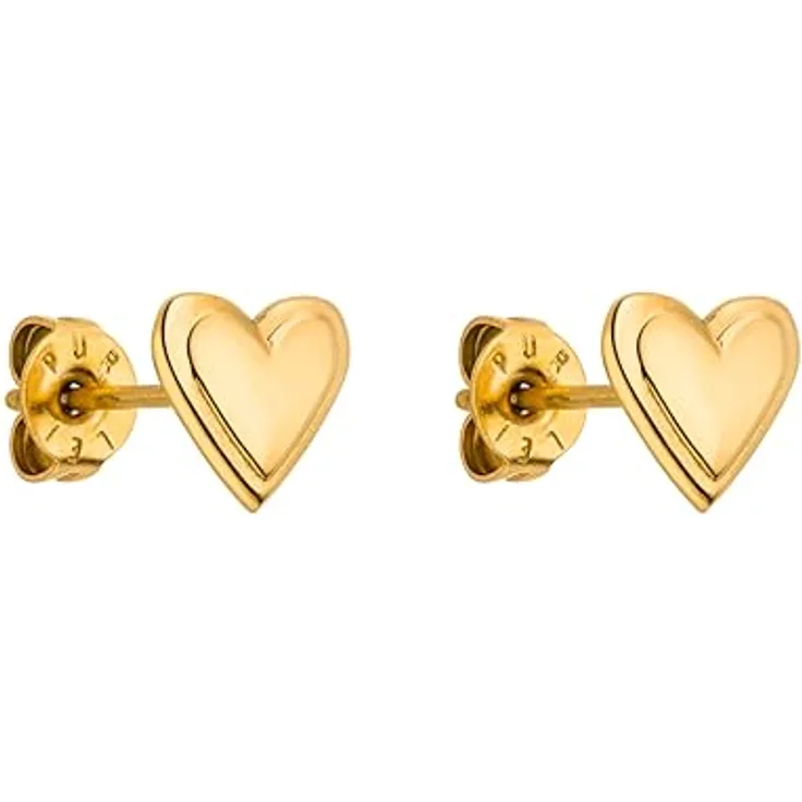 Purelei Secret Love Ohrringe Damen, Herzform aus goldbeschichtetem Edelstahl, elegante und wasserfeste Ohrstecker, langlebig und antiallergen, perfekte Geschenkidee
