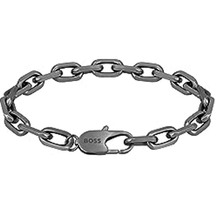 BOSS Jewelry KANE Gliederarmband für Herren, Edelstahl mit grauer IP-Beschichtung, 19,5 cm, Karabinerverschluss