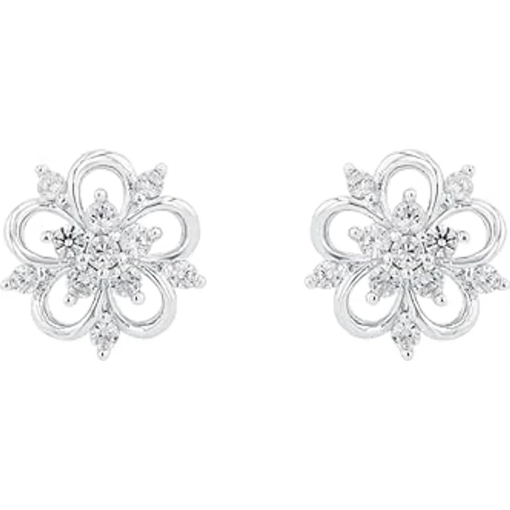 Amor Damen-Ohrringe, 925 Sterling Silber mit Zirkonia, Blumen-Motiv, 9 mm, in Schmuck Geschenk Box – Bild 3