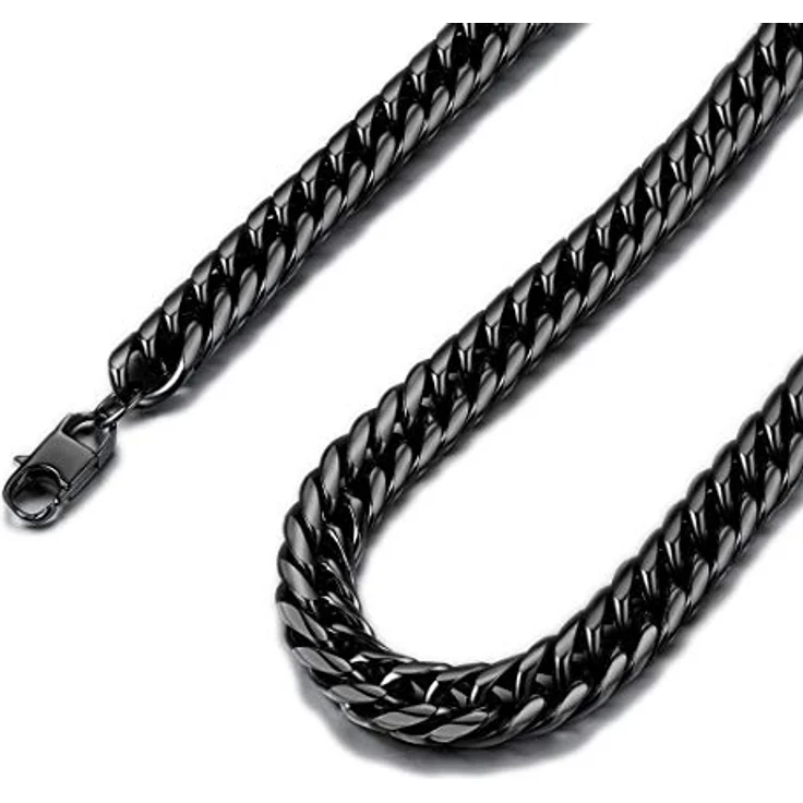 FindChic Massiv Panzerkette schwarz, Herren Edelstahl Halskette 12mm, 51cm Punk Cuban Link mit Geschenkebox – Bild 1
