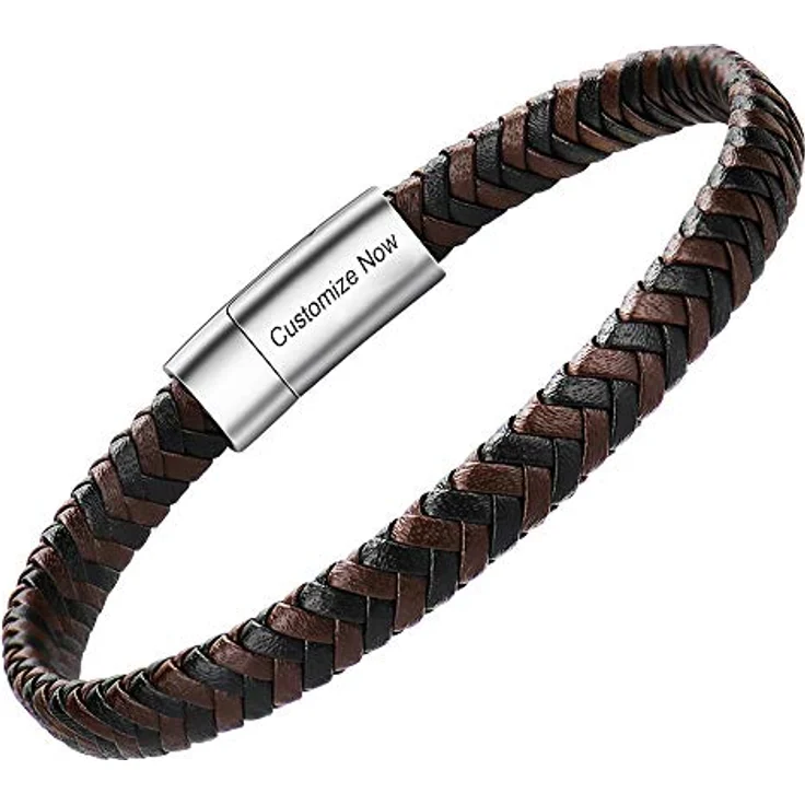 Casisto.J Lederarmband Herren, geflochtenes echtes Leder in Schwarz und Braun, Edelstahl Magnetverschluss, nickelfrei, Geschenkbox enthalten – Bild 1