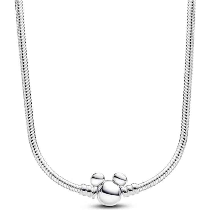 PANDORA Moments Disney Micky Maus Schlangen-Gliederhalskette aus Sterling Silber, 45 cm, kompatibel mit bis zu 35 Moments Charms, Artikelnummer 393529C00-45