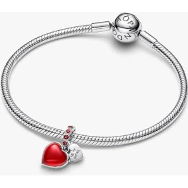 PANDORA Moments Rotes Murano-Glas Herz Doppel-Charm-Anhänger aus Sterling Silber mit künstlichem Kristall und Gravur „YOU ARE MY SOULMATE“, kompatibel mit ME und Moments, 794429C01 – Bild 3