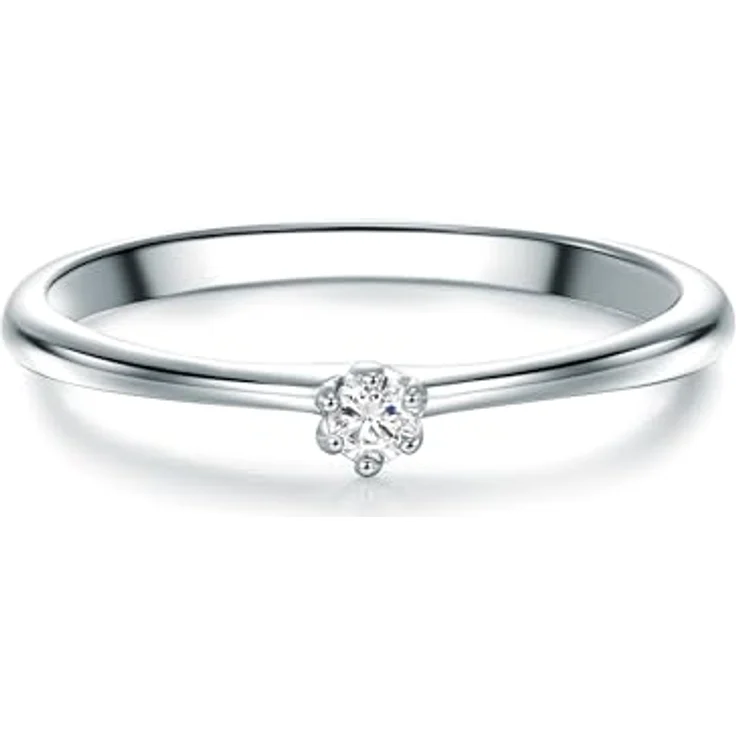 Trilani Damen-Solitärring Sterling Silber, weißer Zirkonia im Brillantschliff, 2 mm Ringschiene, Vorsteckring und Verlobungsring – Bild 1