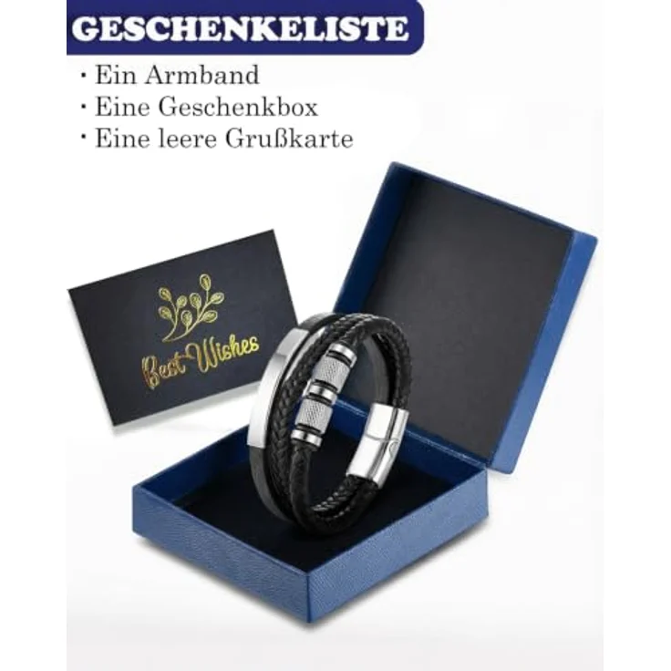 Fantocemea Herren-Lederarmband, geflochten mit Edelstahl-Magnetschließe, 19 cm (erweiterbar auf 20,5 cm), atmungsaktiv und schweißabsorbierend, Geschenkset für Geburtstag und Valentinstag – Bild 2