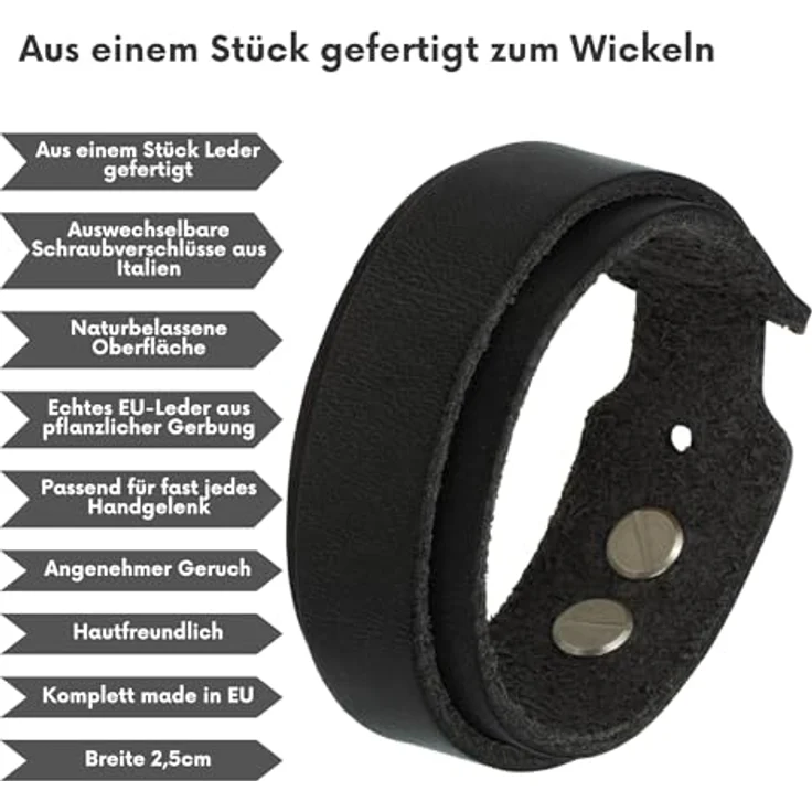 Simaru Lederarmband, 25mm breit, pflanzlich gegerbtes Echtleder, robuste Schraubniete, allergikerfreundlich, für Damen und Herren – Bild 3