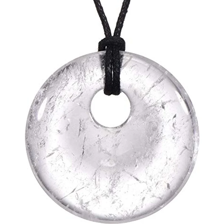 Morella Damen-Halskette 80 cm mit rundem Bergkristall Anhänger Ø 4,4 cm im Samtbeutel, individuell kürzbar – Bild 1