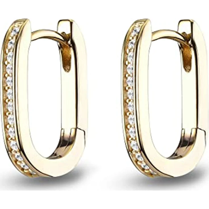 JETTE Damen-Creolen aus 925er Silber mit 28 Zirkonia, Gold, Maße: 1,6 cm x 1,1 cm, One Size, Geschenkbox – Bild 1