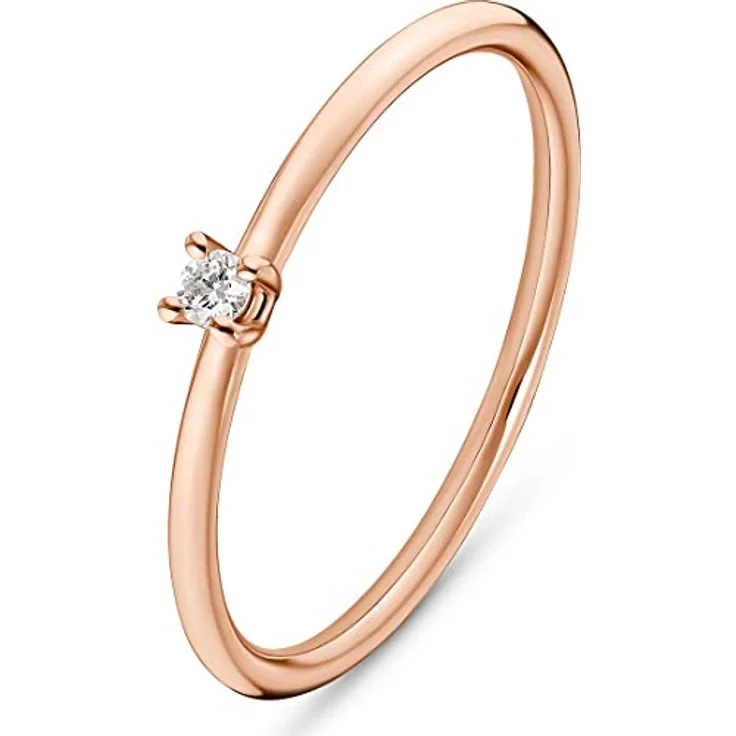 CHRIST Damenring 1 Diamant, 375er Roségold, Breite 0,13 cm, Stärke 1,3 mm, Geschenkbox – Bild 1
