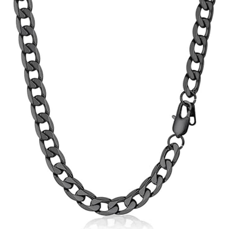 PROSTEEL Kubanische Edelstahlkette Herren, 55CM lang, 9MM breit, schwarz, robust und wasserdicht, Karabinerverschluss – Bild 1