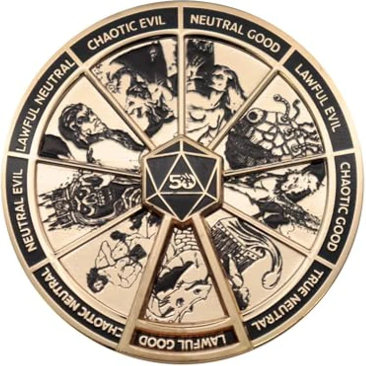 FaNaTtik Dungeons & Dragons 50th Anniversary Spinner Pin Badge, Antik Gold Finish, Limited Edition, 50 mm Durchmesser, beweglicher Spinner, weltweit auf 5000 Stück limitiert, offiziell lizenziertes Merch. – Bild 1