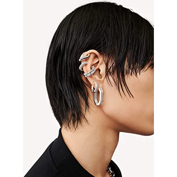 Swarovski Dextera Kreolen, Rhodinierte Ohrringe mit Strahlenden Swarovski Kristallen im Foiled-Schliff, Unisex-Design – Bild 5