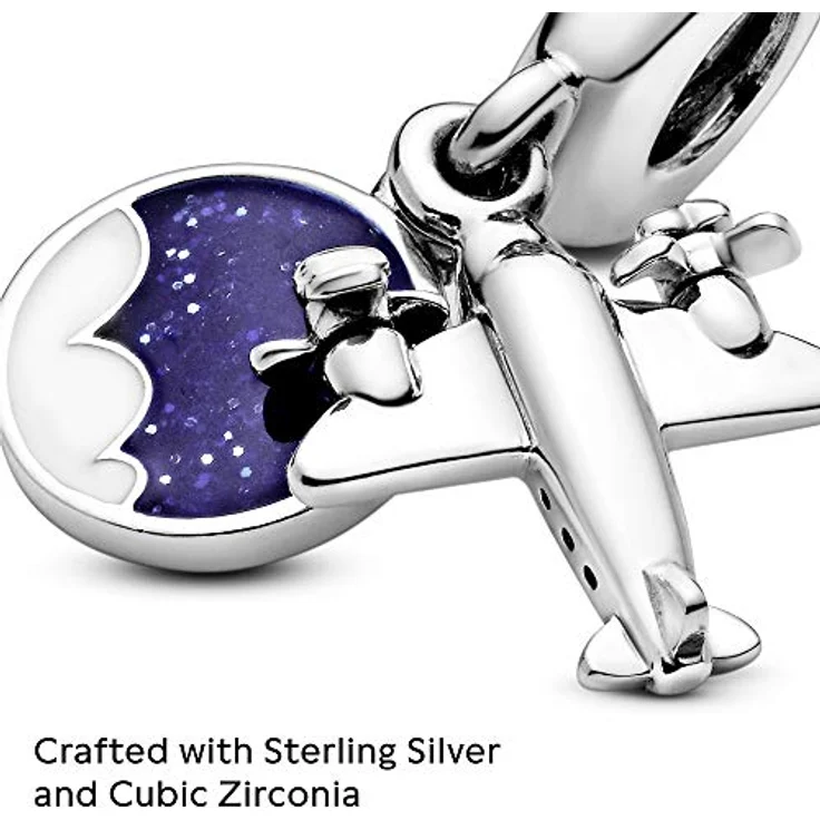 PANDORA Charm Anhänger Flugzeug "Propellerflugzeug" 798027CZ, Sterling-Silber mit blau-glitzernder und weißer Emaille, Gravur "To travel is to live" – Bild 3