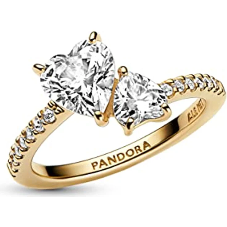 Pandora 161198C01 Damenring Doppeltes Funkelndes Herz, goldfarben, mit Zirkonia, aus der Timeless Kollektion – Bild 3