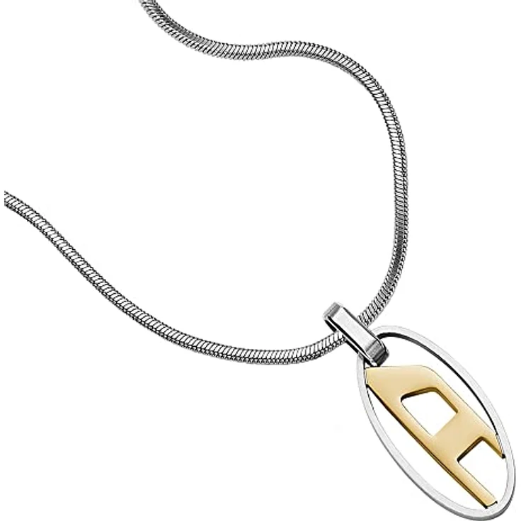 Diesel DX1421931 Herren Halskette, Silber Edelstahl Einzelanhänger, gebürstetes Finish, Länge 550mm+50mm, Karabinerverschluss, Bicolor – Bild 1