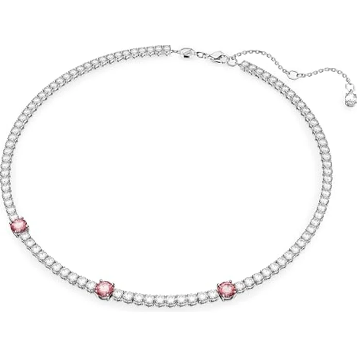 Swarovski Tennis Deluxe Halskette, Rund, Weiss, Goldlegierungsschicht, 38-45 cm, rhodiniert mit Kristallen – Bild 2