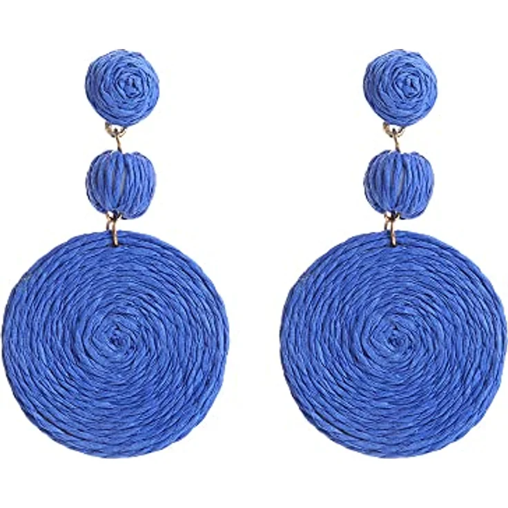 FDEETY Handgemachte Raffia Boho Ohrringe, Geometrische Creolen für Damen, Blau, 100% natürliche Rattanfaser, ultraleicht und bequem – Bild 1