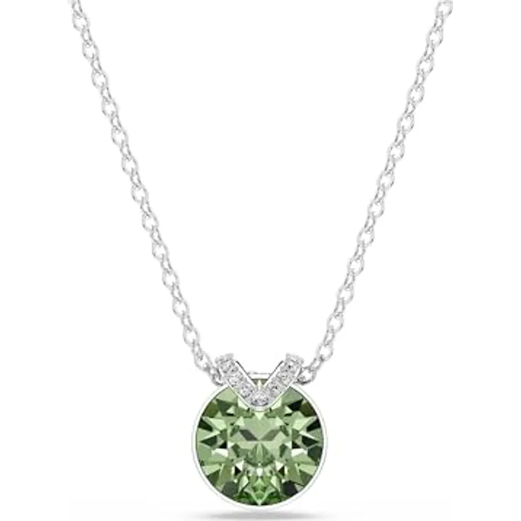 Swarovski Bella V Kettenanhänger, Rundschliff, Grüner Kristall mit Goldlegierungsschicht, Elegante Pavé-Akzente