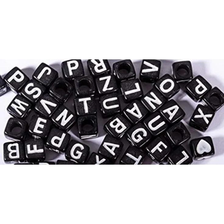 Rayher Plastik-Buchstaben-Perlen Würfel, 5 x 5 mm, schwarz mit weißen Buchstaben, 40 g (ca. 400 Stück), speichel- und schweißecht, für Schmuck und Basteln – Bild 2