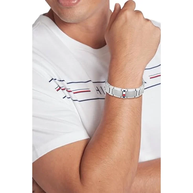 Tommy Hilfiger Jewelry Herren Gliederarmband aus Edelstahl, 19 cm, Faltverschluss mit ikonischer Flagge, urbanes Design – Bild 3